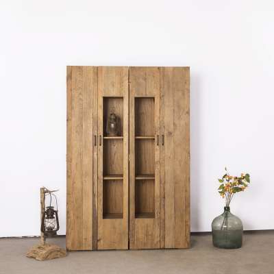 Natural wood cabinet with two doors